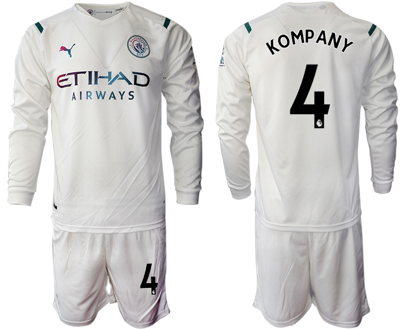 Men 2021-2022 Club Manchester city away white Long Sleeve #4 Soccer Jersey